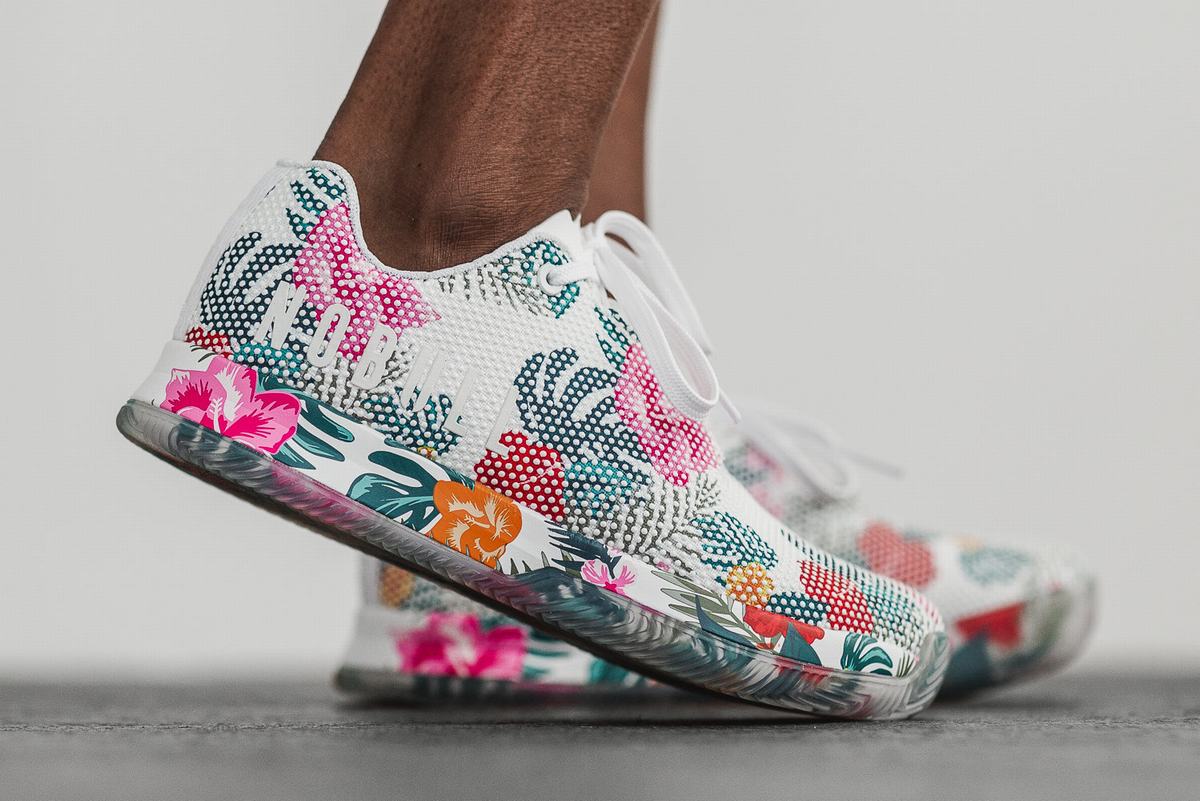 Nobull Superfabric Court Women's Trainers White Floral | Australia (MJ0784)
